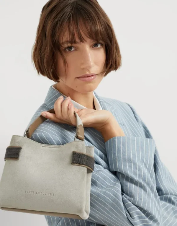 Brunello Cucinelli Kleine Top-Handle Essence-Tasche aus Veloursleder mit Precious Bands | Damen Umhängetaschen & Rucksäcke