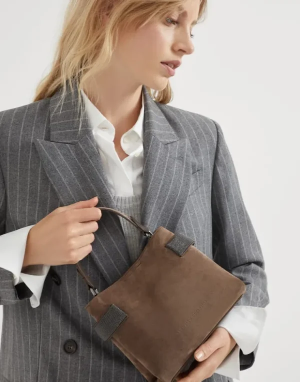 Brunello Cucinelli Kleine Top-Handle Essence-Tasche aus Veloursleder mit Precious Bands | Damen Umhängetaschen & Rucksäcke