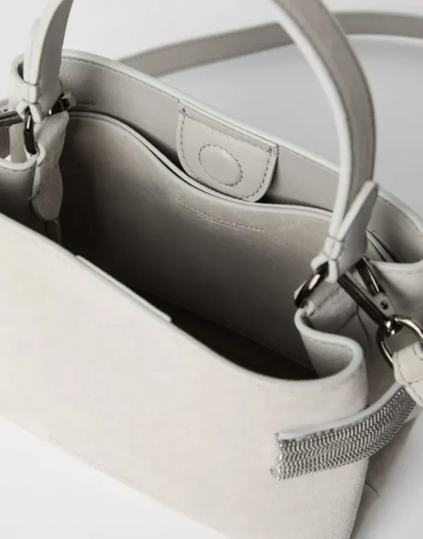 Brunello Cucinelli Kleine Top-Handle Essence-Tasche aus Veloursleder mit Precious Bands | Damen Umhängetaschen & Rucksäcke