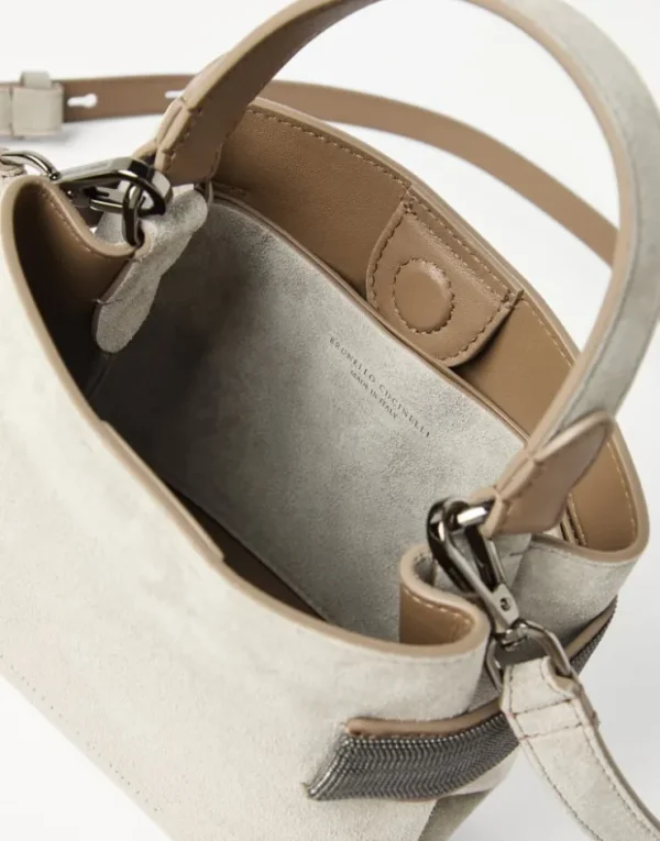 Brunello Cucinelli Kleine Top-Handle Essence-Tasche aus Veloursleder mit Precious Bands | Damen Umhängetaschen & Rucksäcke