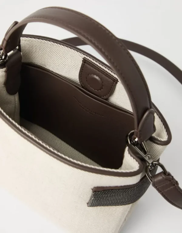 Brunello Cucinelli Kleine Top-Handle Essence-Tasche aus Drill in Baumwolle und Leinen mit Precious Bands | Damen Umhängetaschen & Rucksäcke