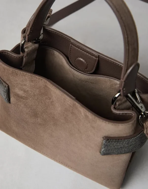 Brunello Cucinelli Kleine Top-Handle Essence-Tasche aus Veloursleder mit Precious Bands | Damen Umhängetaschen & Rucksäcke