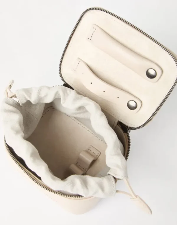 Brunello Cucinelli Kleiner Schmuckbehälter aus genarbtem Leder mit Shiny Zipper Pull | Damen Kleinleder