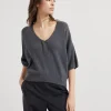 Brunello Cucinelli Kurzärmeliger Pullover aus Baumwolle in Patentstrick mit Shiny Neckline | Damen Strickwaren