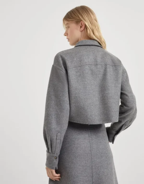 Brunello Cucinelli Kurze Crop-Hemdjacke aus doppeltem Schurwolltuch mit Shiny Tab | Damen Mäntel & Jacken