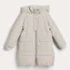 Brunello Cucinelli Lange Daunenjacke aus wasserabweisendem Taft mit Monili und abnehmbarer Kapuze aus Kaschmir-Shearling | Kinder Mäntel & Jacken