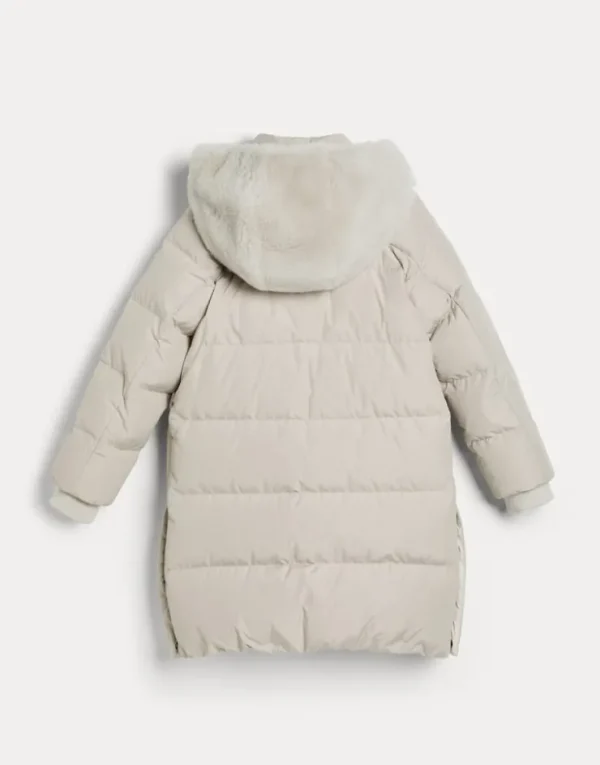 Brunello Cucinelli Lange Daunenjacke aus wasserabweisendem Taft mit Monili und abnehmbarer Kapuze aus Kaschmir-Shearling | Kinder Mäntel & Jacken