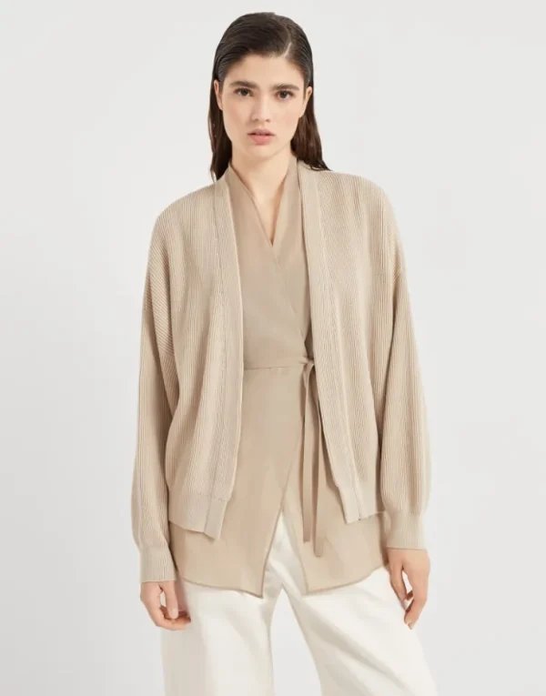 Brunello Cucinelli Layered-Cardigan in Patentstrick und Baumwollorganza mit Monili | Damen Strickwaren