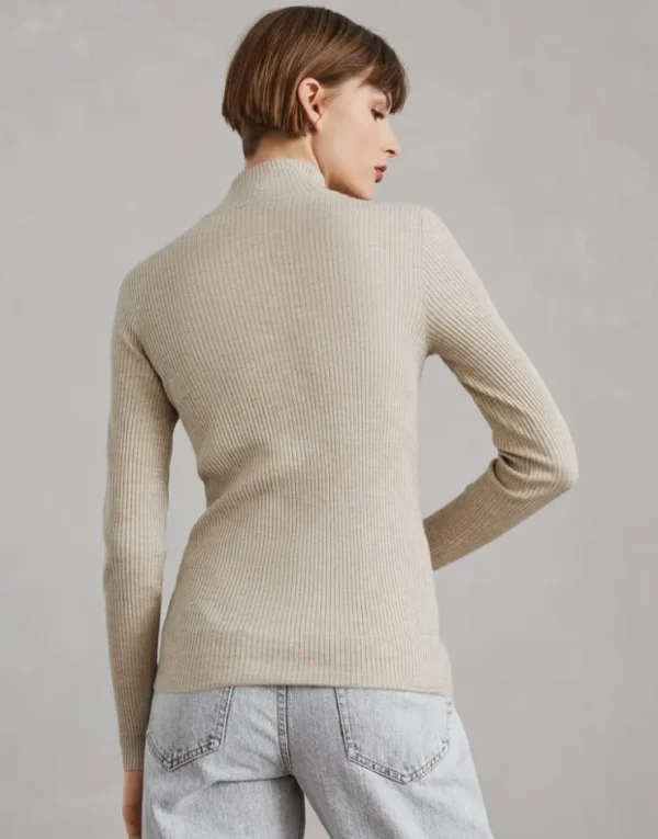 Brunello Cucinelli Leichter Cardigan aus Kaschmir und Sparkling-Seide in Rippenstrick mit Shiny Zipper Pull | Damen Strickwaren