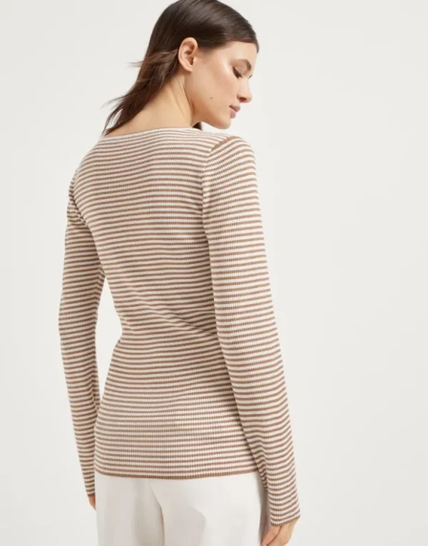 Brunello Cucinelli Leichter gestreifter Pullover aus Kaschmir und Sparkling-Seide | Damen Strickwaren