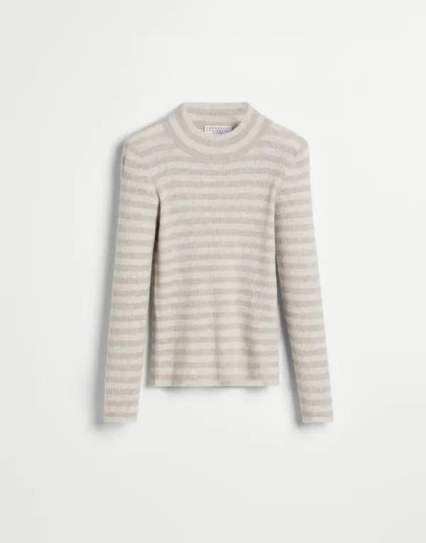 Brunello Cucinelli Leichter Pullover aus gestreiftem Sparkling-Kaschmir in Rippenstrick | Kinder Strickwaren