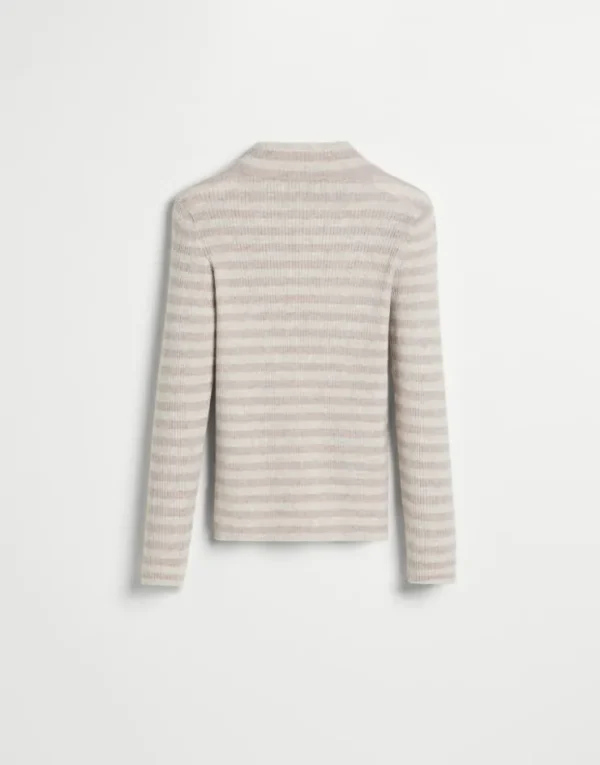 Brunello Cucinelli Leichter Pullover aus gestreiftem Sparkling-Kaschmir in Rippenstrick | Kinder Strickwaren