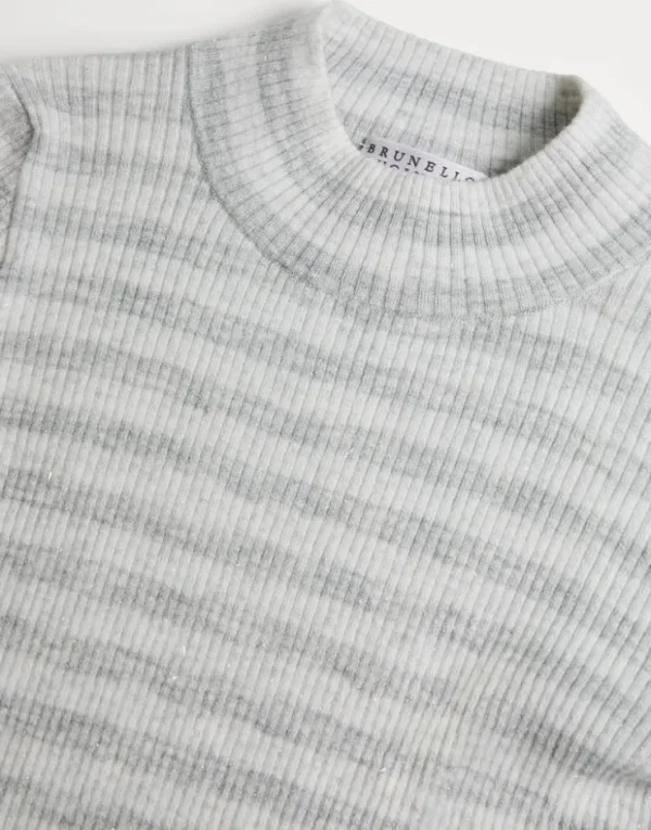 Brunello Cucinelli Leichter Pullover aus gestreiftem Sparkling-Kaschmir in Rippenstrick | Kinder Strickwaren