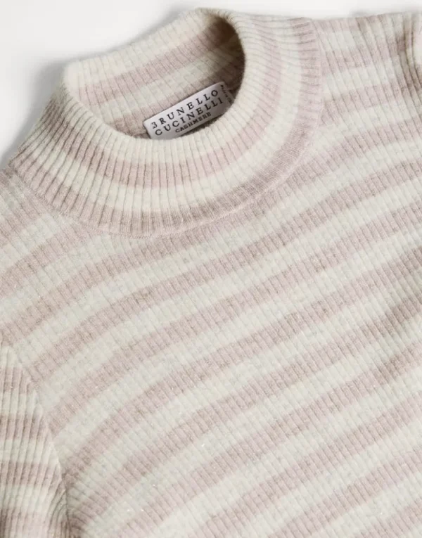 Brunello Cucinelli Leichter Pullover aus gestreiftem Sparkling-Kaschmir in Rippenstrick | Kinder Strickwaren