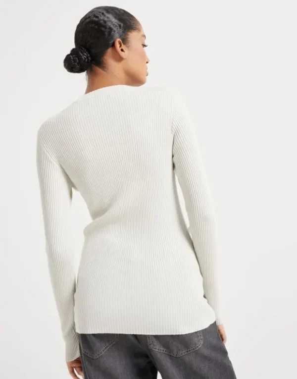 Brunello Cucinelli Leichter Pullover aus Kaschmir und Sparkling-Seide in Rippenstrick | Damen Strickwaren