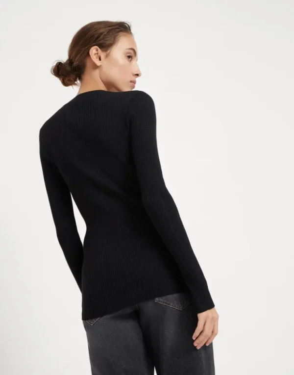 Brunello Cucinelli Leichter Pullover aus Kaschmir und Sparkling-Seide in Rippenstrick | Damen Strickwaren