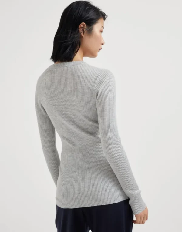 Brunello Cucinelli Leichter Pullover aus Kaschmir und Sparkling-Seide in Rippenstrick | Damen Strickwaren