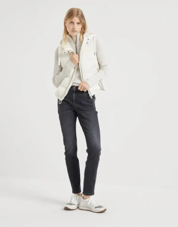 Brunello Cucinelli Leichter Pullover aus Schurwolle und Kaschmir in Patentstrick mit Precious Half Zip | Damen Strickwaren