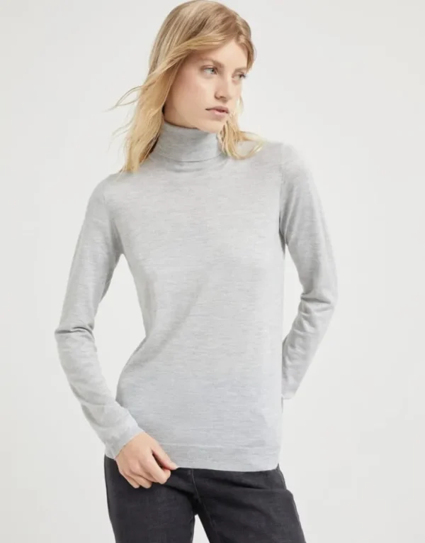 Brunello Cucinelli Leichter Rollkragenpullover aus Kaschmir und Sparkling-Seide | Damen Strickwaren