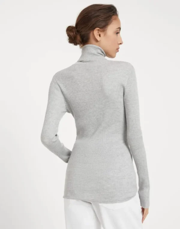 Brunello Cucinelli Leichter Rollkragenpullover aus Kaschmir und Sparkling-Seide in Rippenstrick | Damen Strickwaren