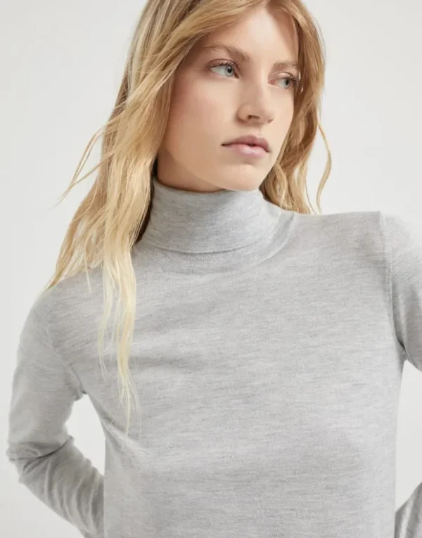 Brunello Cucinelli Leichter Rollkragenpullover aus Kaschmir und Sparkling-Seide | Damen Strickwaren