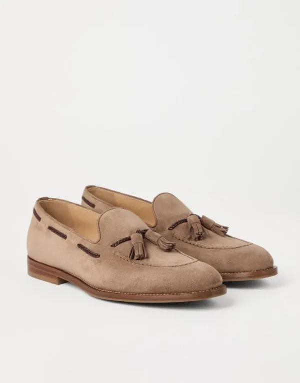 Brunello Cucinelli Loafers aus Veloursleder mit Quasten | Herren Mokassins