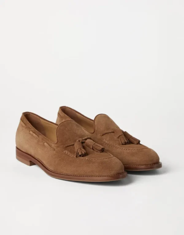 Brunello Cucinelli Loafers aus Veloursleder mit Quasten | Herren Mokassins