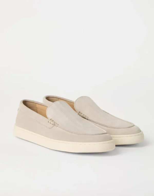 Brunello Cucinelli Loafers aus Veloursleder in Fischgrat-Optik | Herren Mokassins