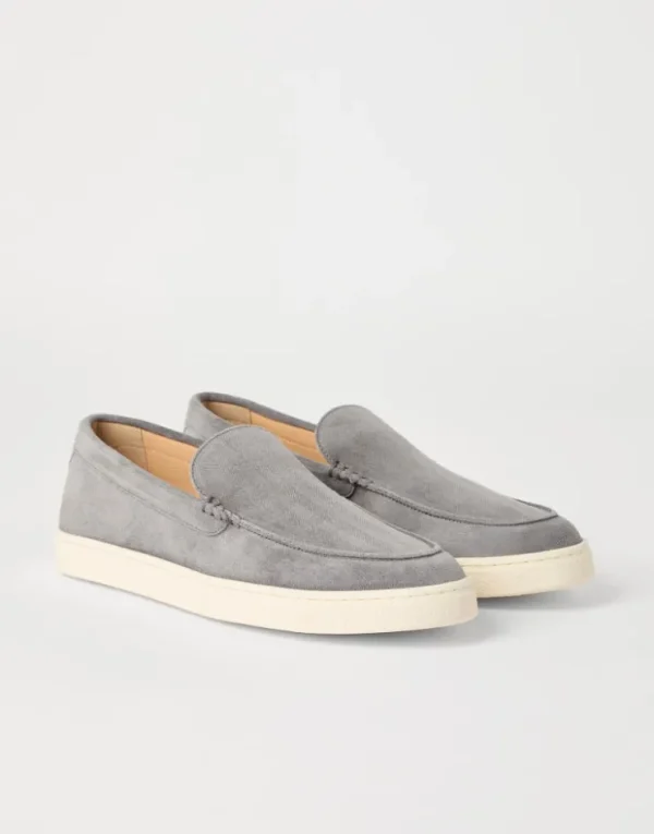 Brunello Cucinelli Loafers aus Veloursleder in Fischgrat-Optik | Herren Mokassins