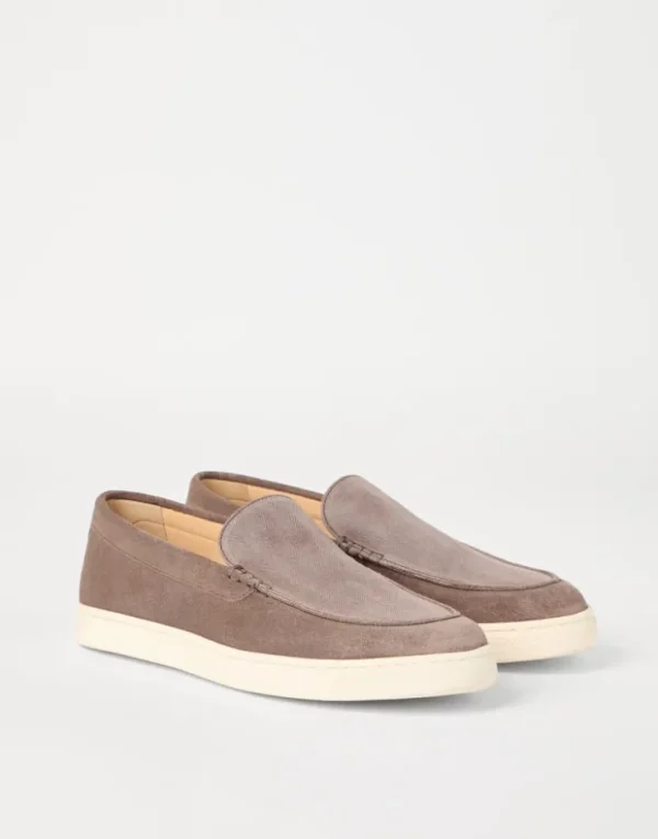 Brunello Cucinelli Loafers aus Veloursleder in Fischgrat-Optik | Herren Mokassins