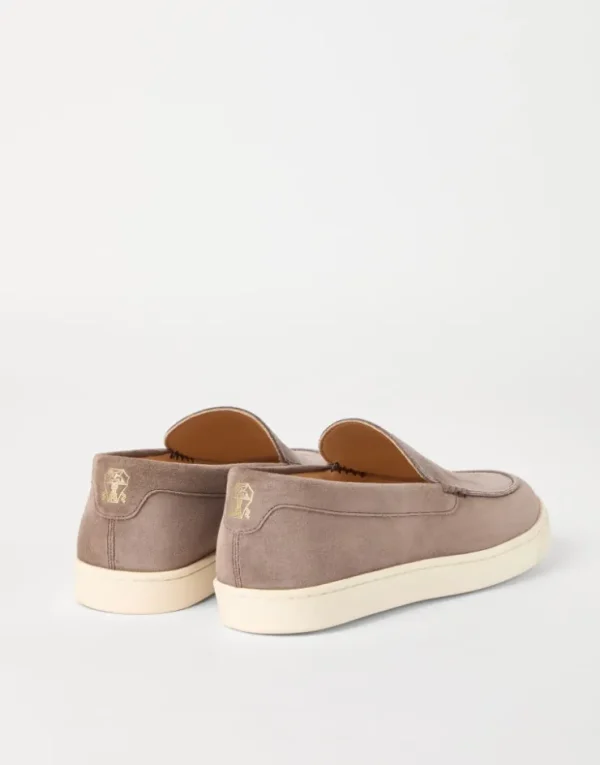 Brunello Cucinelli Loafers aus Veloursleder in Fischgrat-Optik | Herren Mokassins