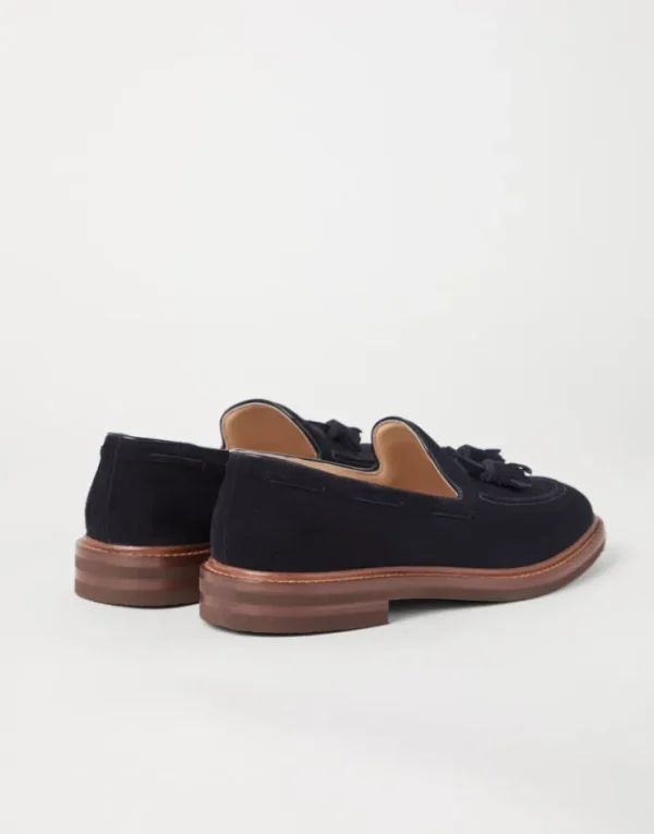 Brunello Cucinelli Loafers aus Veloursleder mit Quasten | Herren Mokassins