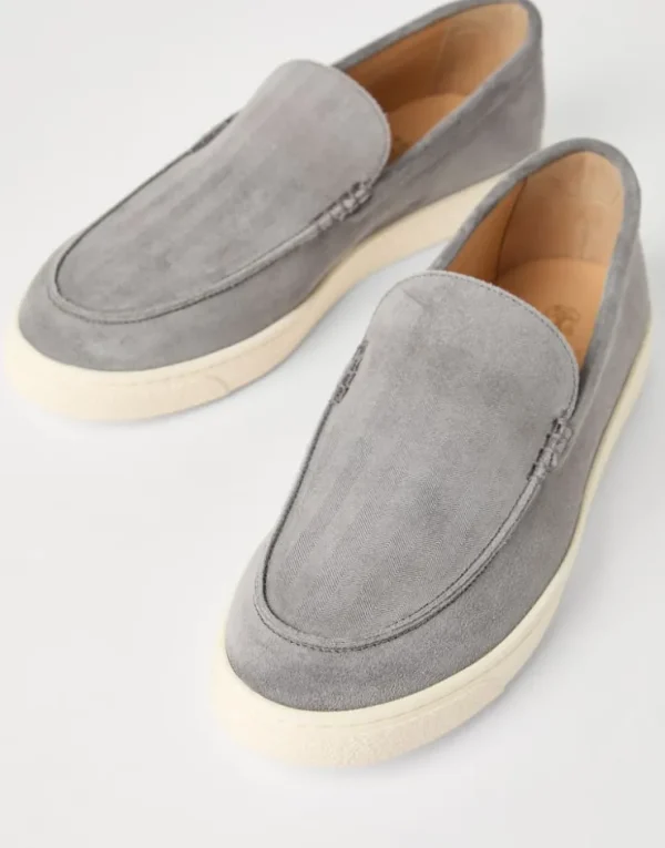 Brunello Cucinelli Loafers aus Veloursleder in Fischgrat-Optik | Herren Mokassins