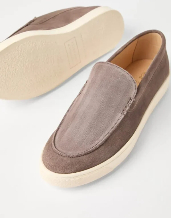 Brunello Cucinelli Loafers aus Veloursleder in Fischgrat-Optik | Herren Mokassins