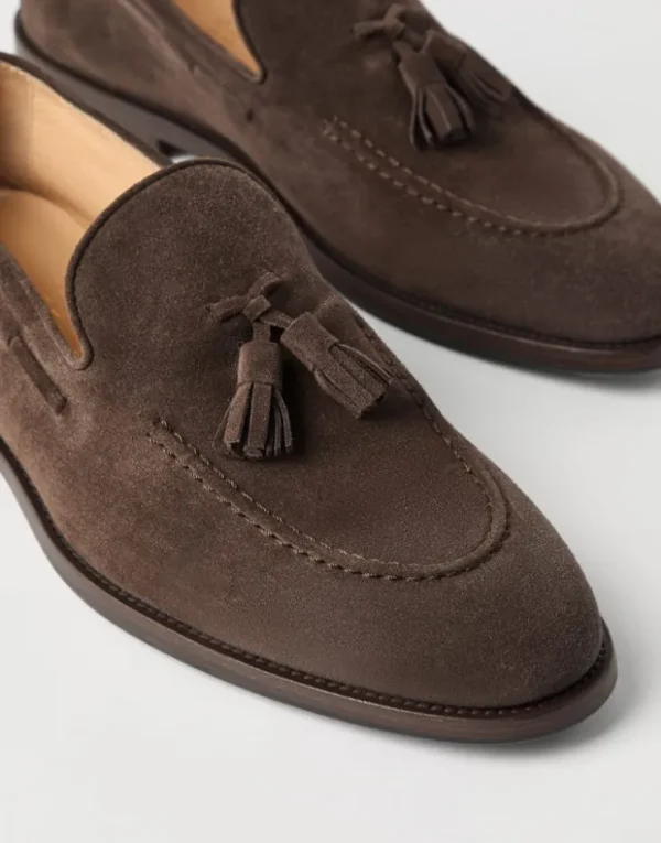 Brunello Cucinelli Loafers aus Veloursleder mit Quasten | Herren Mokassins