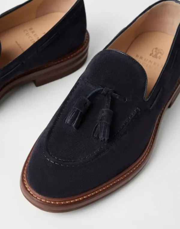 Brunello Cucinelli Loafers aus Veloursleder mit Quasten | Herren Mokassins