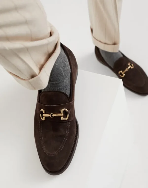 Brunello Cucinelli Loafers aus Veloursleder mit Spange | Herren Mokassins