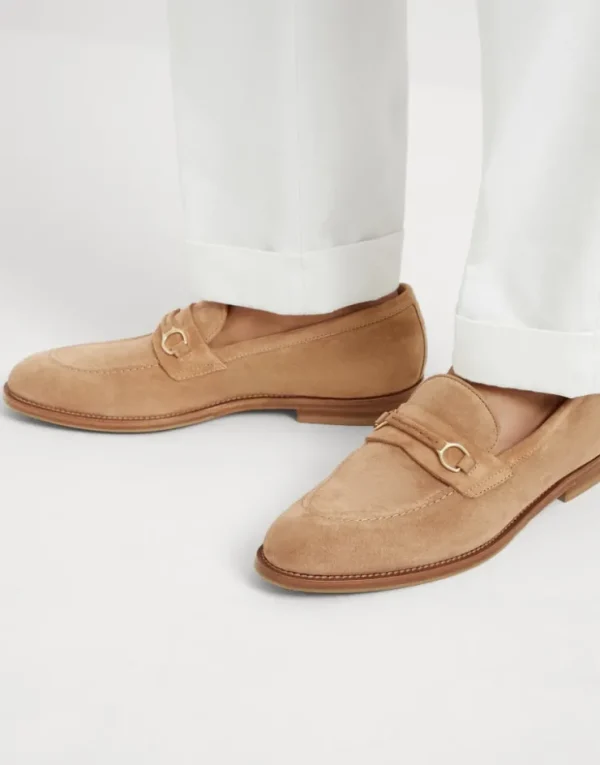 Brunello Cucinelli Loafers aus Veloursleder mit Spangendetail | Herren Mokassins