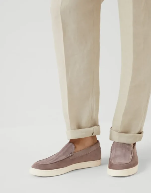 Brunello Cucinelli Loafers aus Veloursleder in Fischgrat-Optik | Herren Mokassins