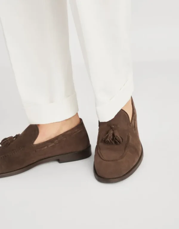 Brunello Cucinelli Loafers aus Veloursleder mit Quasten | Herren Mokassins