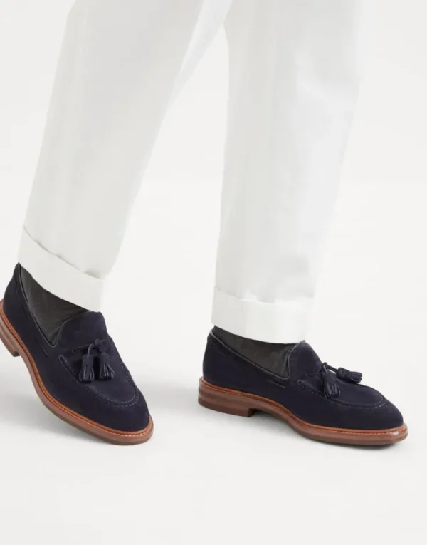 Brunello Cucinelli Loafers aus Veloursleder mit Quasten | Herren Mokassins