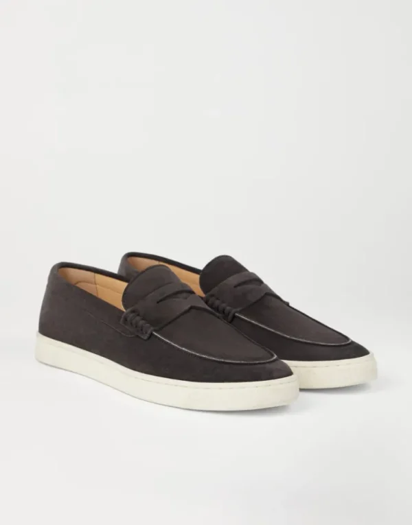 Brunello Cucinelli Loafer-Sneakers aus Veloursleder mit Sohle aus Latex | Herren Mokassins