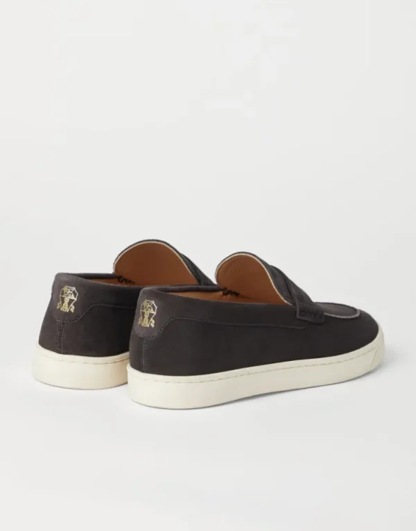 Brunello Cucinelli Loafer-Sneakers aus Veloursleder mit Sohle aus Latex | Herren Mokassins