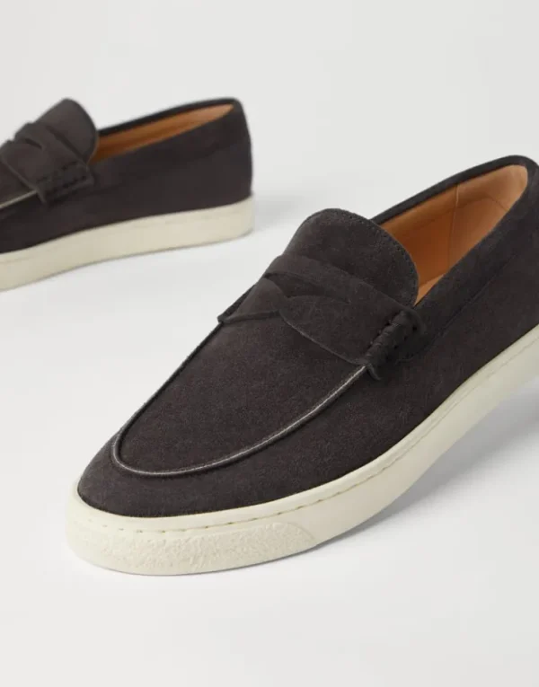 Brunello Cucinelli Loafer-Sneakers aus Veloursleder mit Sohle aus Latex | Herren Mokassins