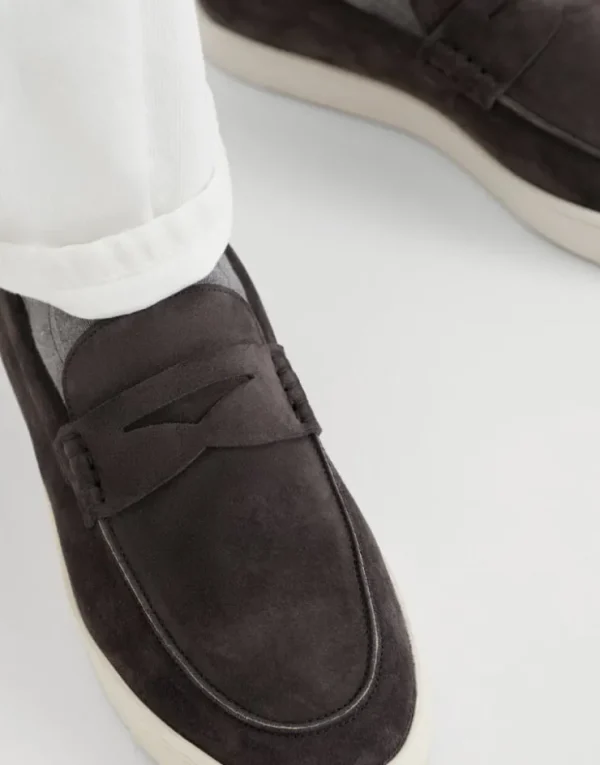 Brunello Cucinelli Loafer-Sneakers aus Veloursleder mit Sohle aus Latex | Herren Mokassins