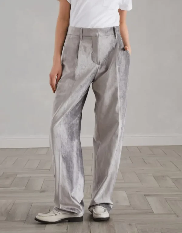 Brunello Cucinelli Loose Straight-Hose aus Sleek-Samt in Baumwolle und Viskose mit Monili | Damen Hosen | Event-dressing