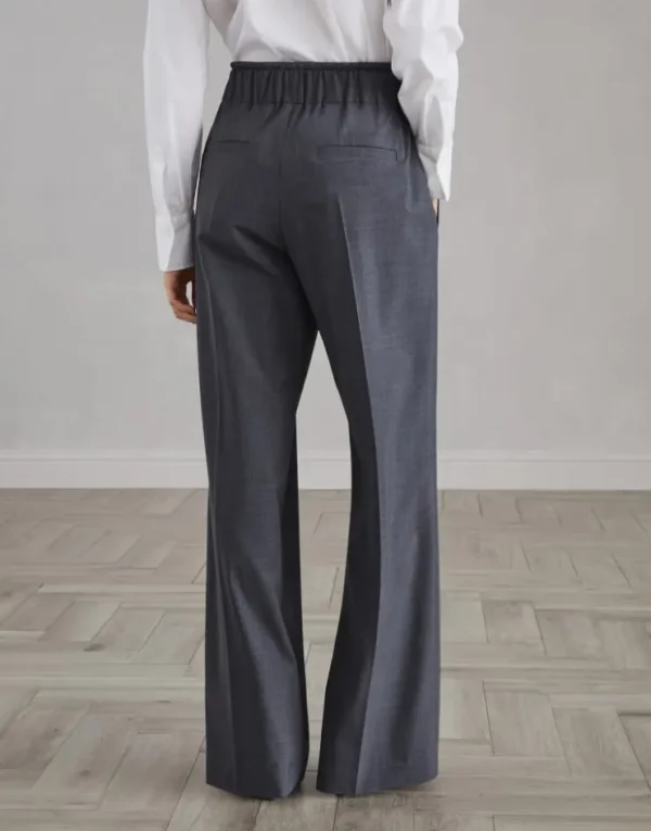 Brunello Cucinelli Loose Track-Hose aus Tropical Luxury-Wolle mit Shiny Ribbed Detail | Damen Hosen