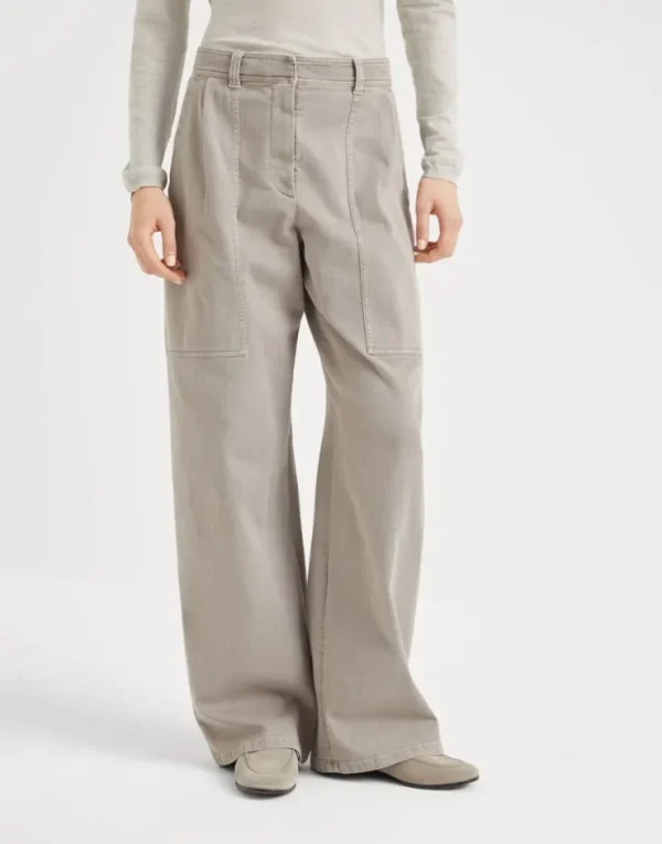 Brunello Cucinelli Loose Utility-Hose aus gefärbtem Stretchdenim mit Monili | Damen Hosen