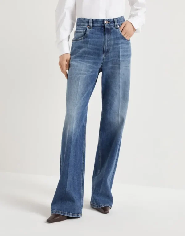 Brunello Cucinelli Loose-Five-Pocket-Hose aus Comfort-Baumwolldenim mit Shiny Tab | Damen Denim