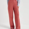 Brunello Cucinelli Loose-Hose aus gefärbtem Gabardine in Hanf und Leinen mit Monili | Damen Hosen